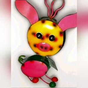 Collectors Piglet Decor, Pig Metal  Wabble Toy Display 13" Handcrafted by Manual